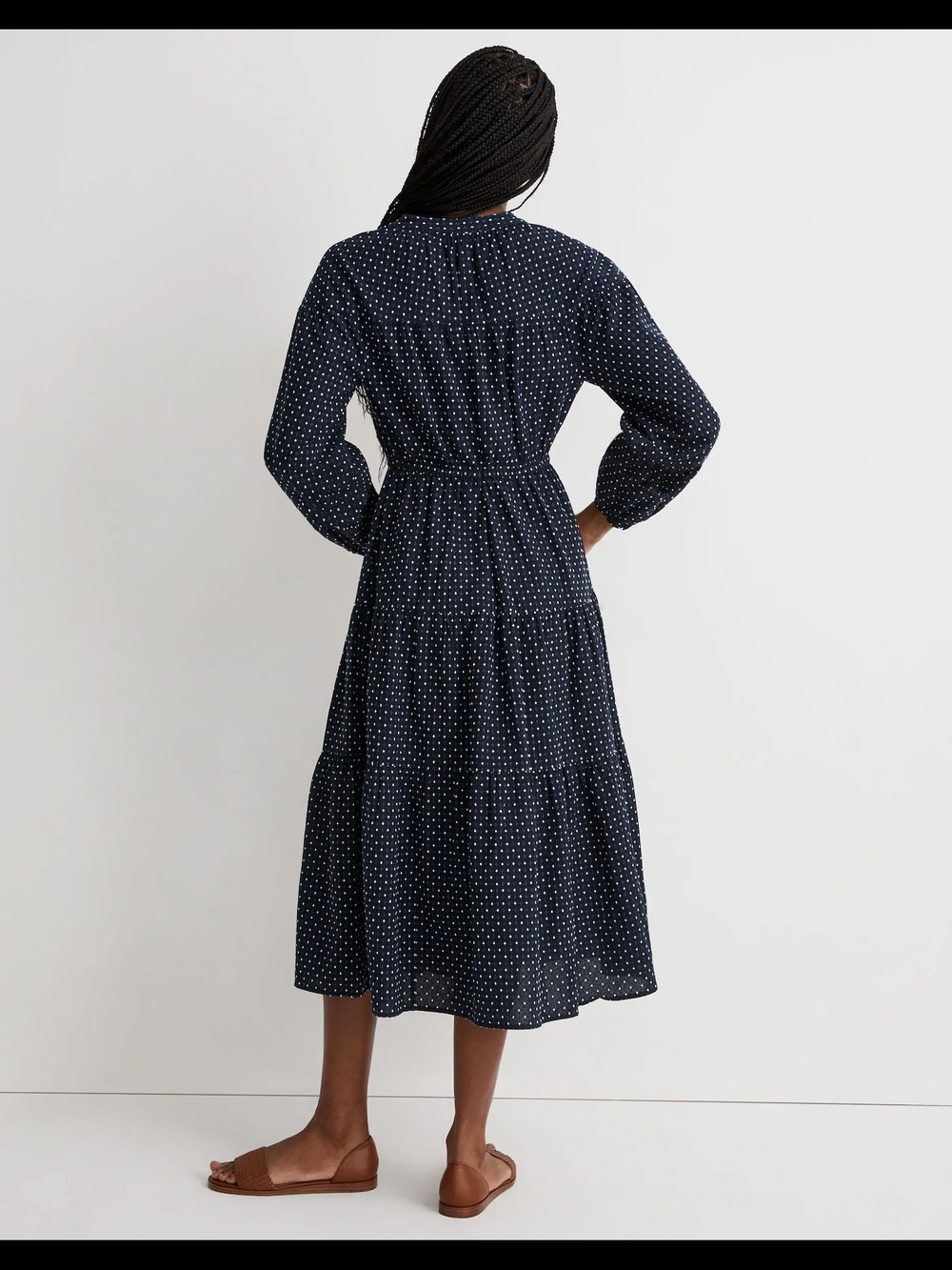 Madwell Dobby V-Neck Tiered Midi Dress - Picture 11 of 15